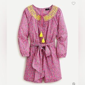 J.Crew Embroidered Block-Print Romper – Size 8 | Pink Vine Print